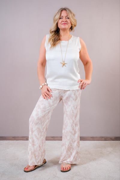 Weiche Stoffhose mit Muster, creme