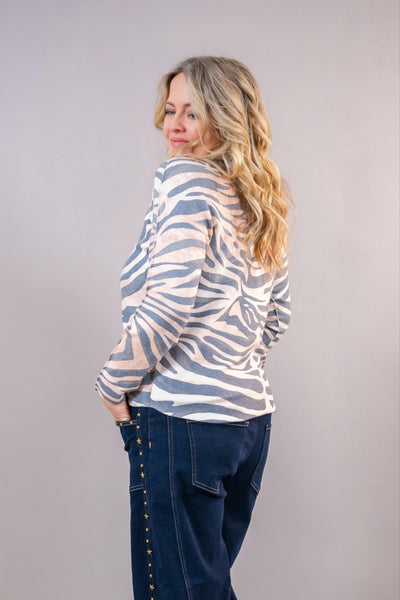 Strickpullover mit Muster, creme/grau/camel