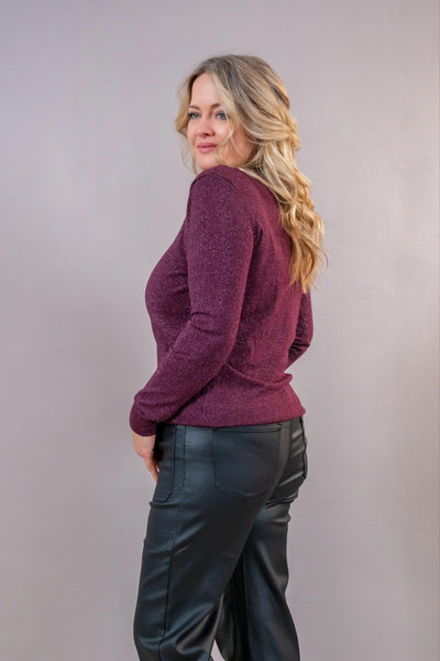 Strickpullover in Glitzer-Optik, bordeaux