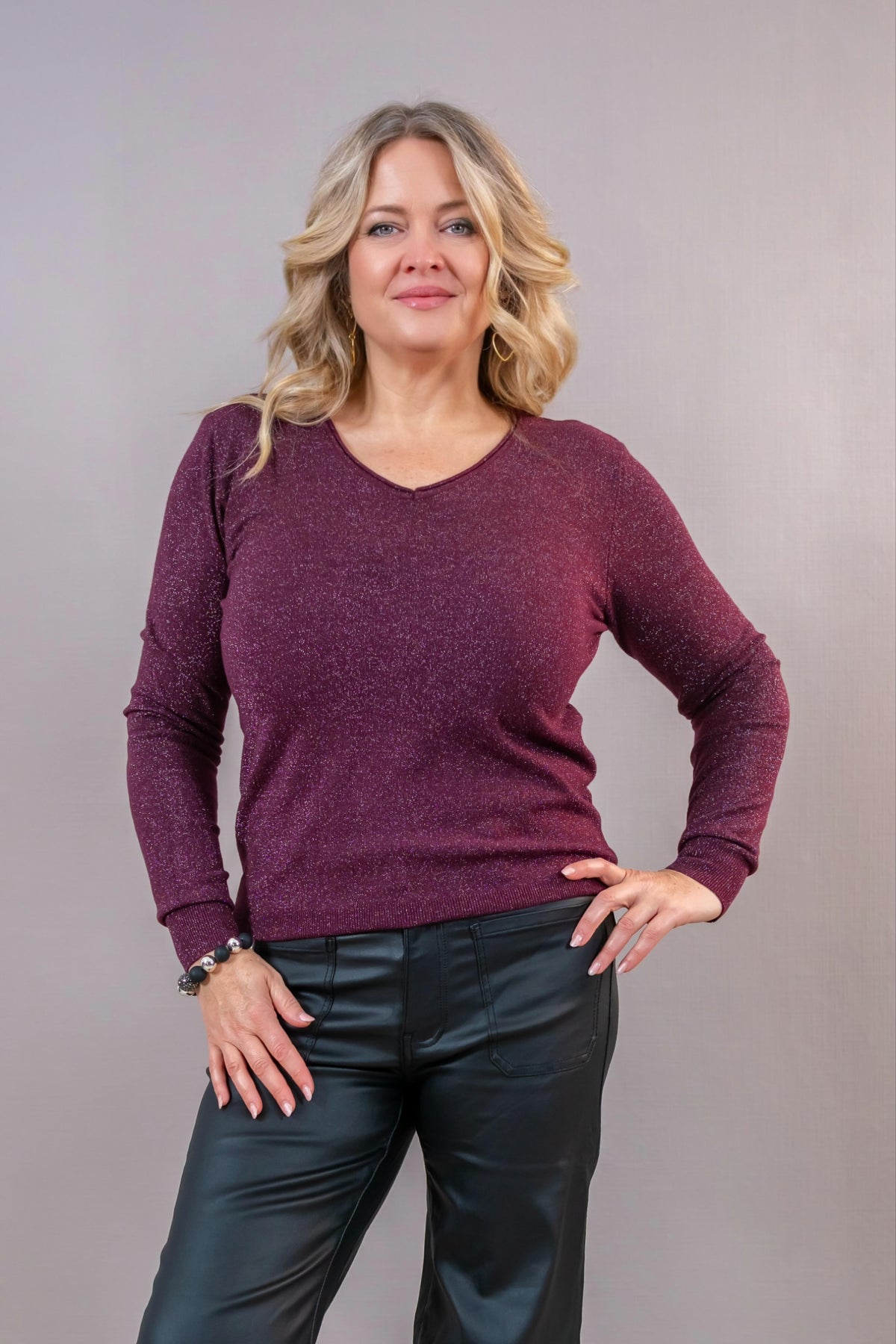Strickpullover in Glitzer-Optik, bordeaux