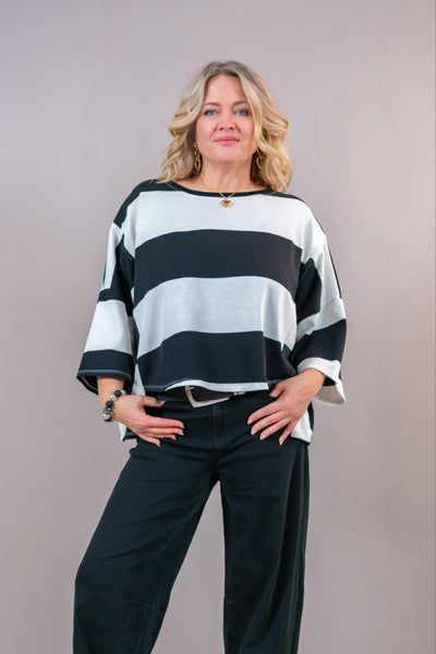 Oversize-Sweatshirt mit Blockstreifen, schwarz/weiß