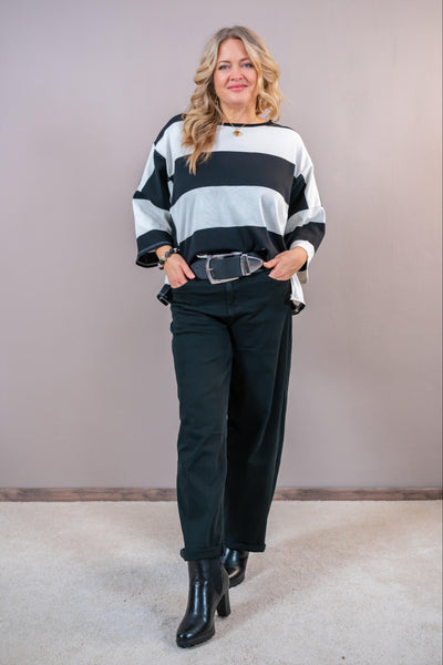 Oversize-Sweatshirt mit Blockstreifen, schwarz/weiß