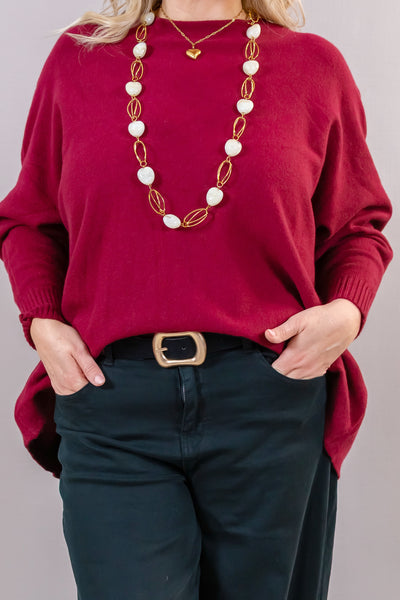 Oversize-Feinstrickpullover, bordeaux