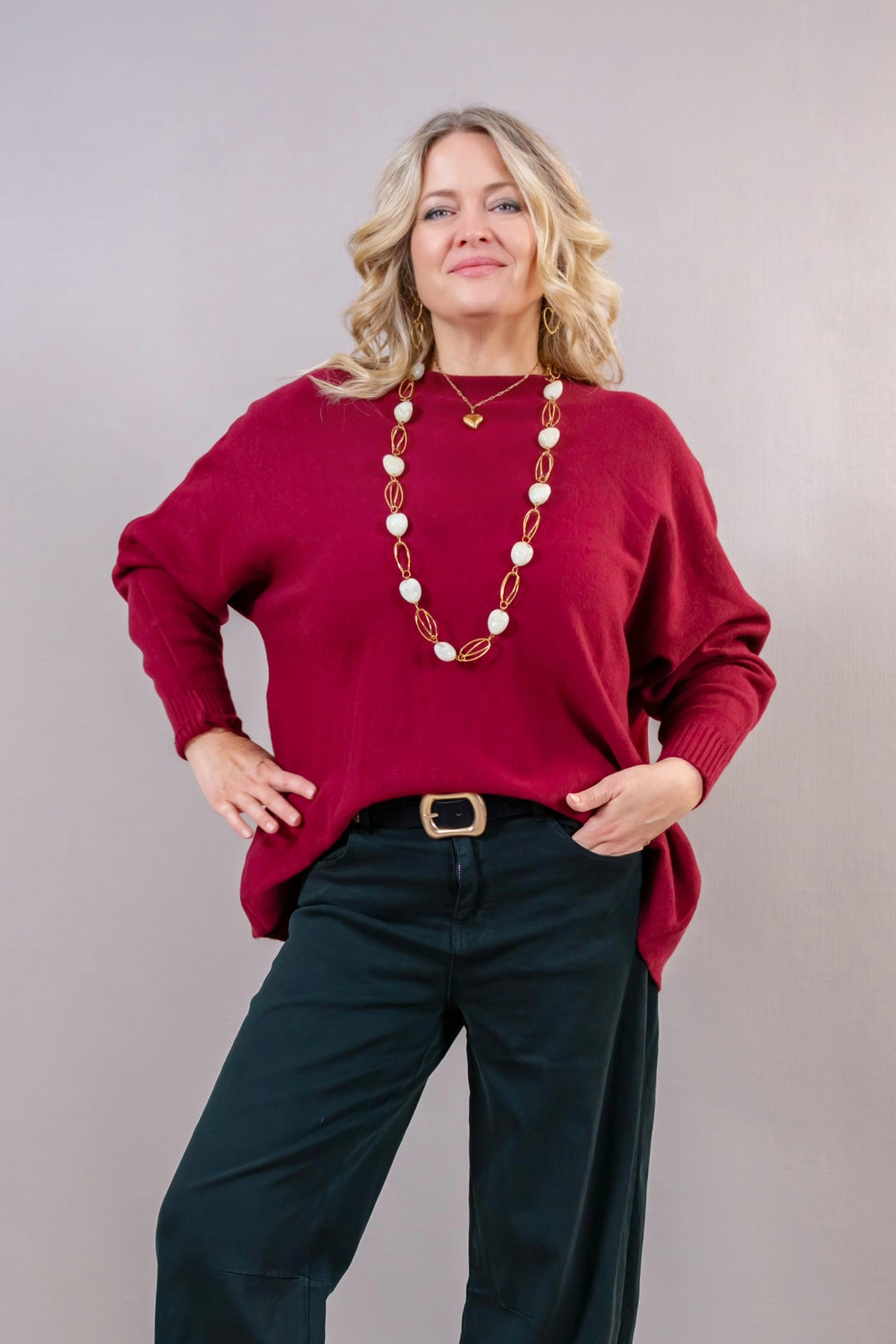 Oversize-Feinstrickpullover, bordeaux