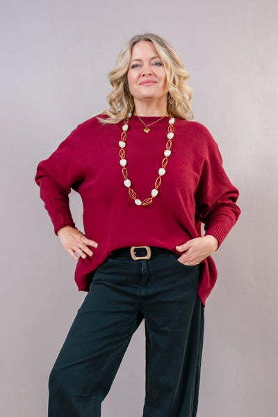 Oversize-Feinstrickpullover, bordeaux
