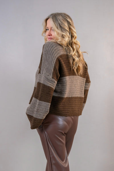 Strickjacke mit Blockstreifen-Design, taupe/braun