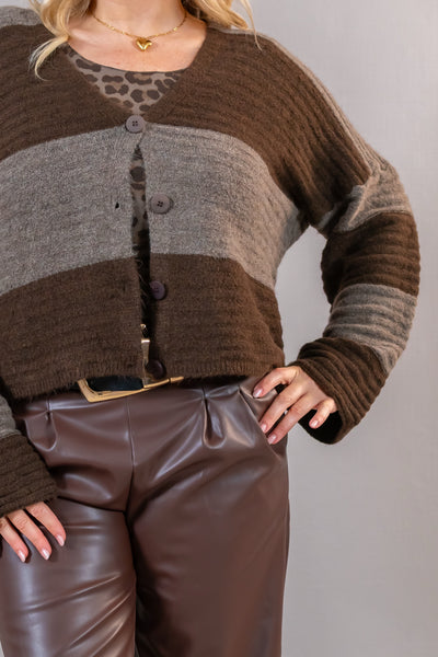 Strickjacke mit Blockstreifen-Design, taupe/braun