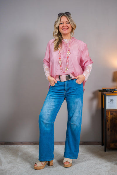 Leichte Bluse mit Kurzarm, altrosé