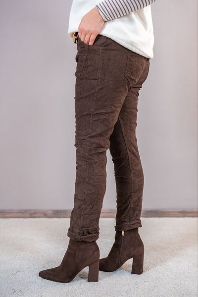 Stretchhose in Samt-Cord-Optik, schokobraun