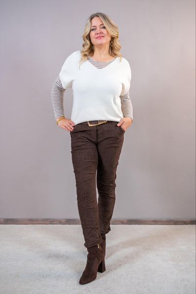 Stretchhose in Samt-Cord-Optik, schokobraun