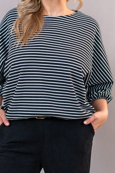 Oversize-Shirt in Cord-Optik, schwarz/weiß