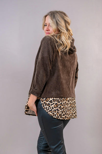 Hoodie in Samt-Optik, braun/leo