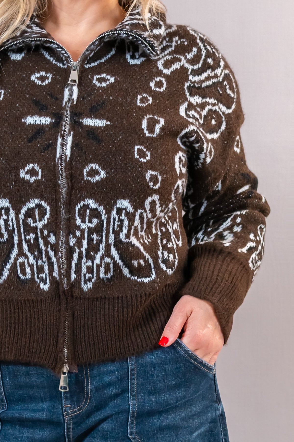 Strickjacke mit Reißverschluss, schokobraun