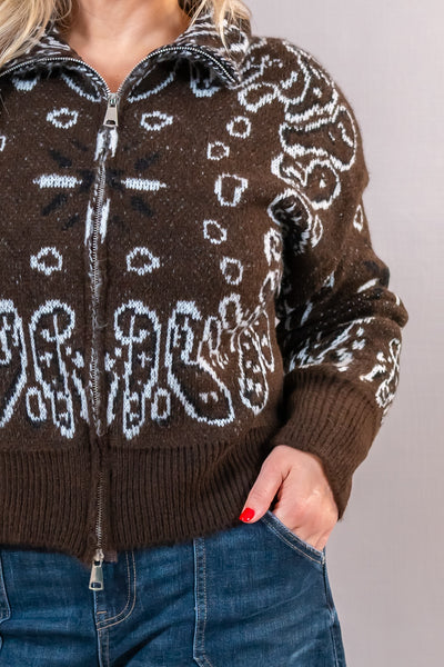 Strickjacke mit Reißverschluss, schokobraun