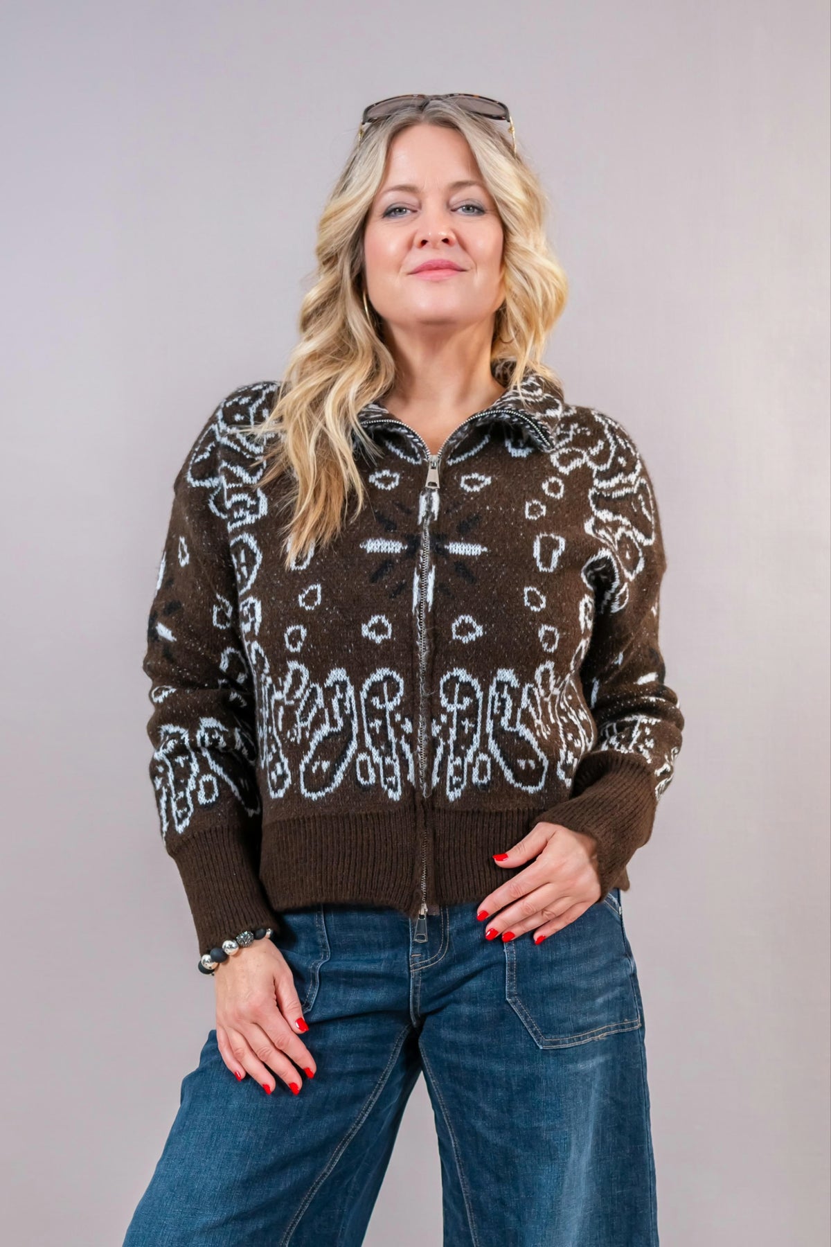 Strickjacke mit Reißverschluss, schokobraun