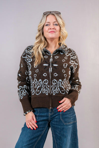 Strickjacke mit Reißverschluss, schokobraun