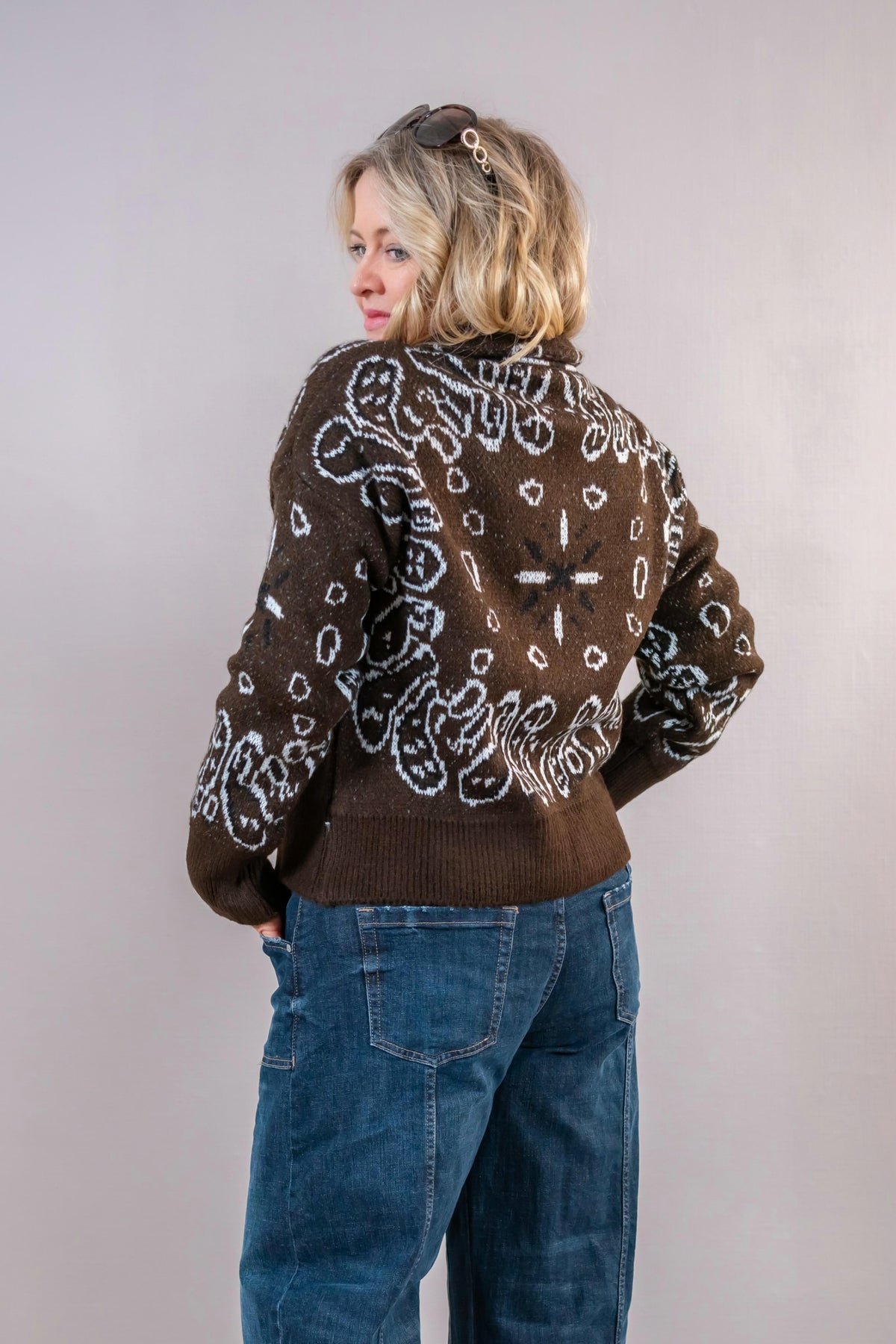 Strickjacke mit Reißverschluss, schokobraun