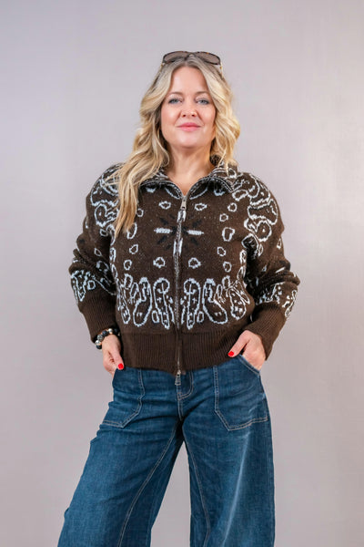Strickjacke mit Reißverschluss, schokobraun