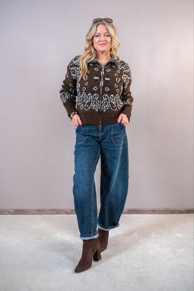Strickjacke mit Reißverschluss, schokobraun