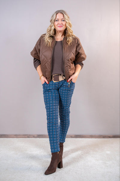 Stretchhose im Karo-Design, dunkelblau