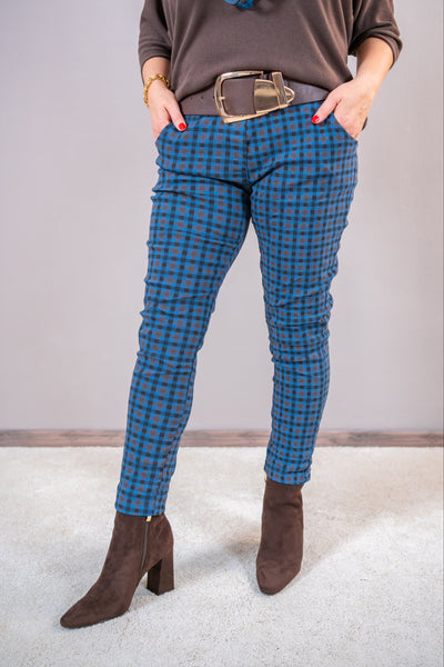 Stretchhose im Karo-Design, dunkelblau