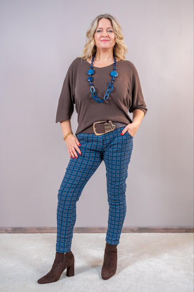 Stretchhose im Karo-Design, dunkelblau