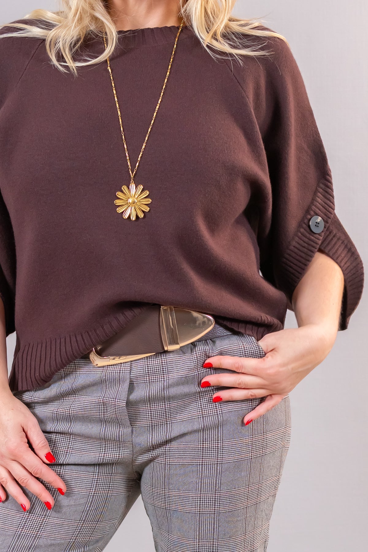 Halbarm-Strickpullover, schokobraun