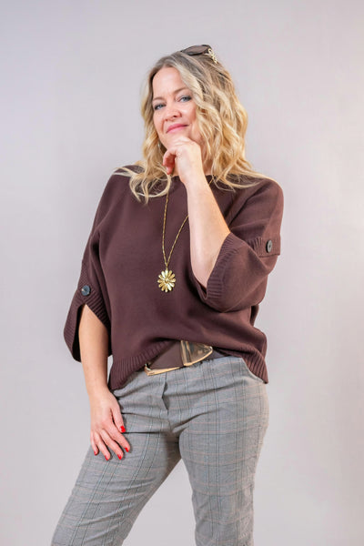 Halbarm-Strickpullover, schokobraun