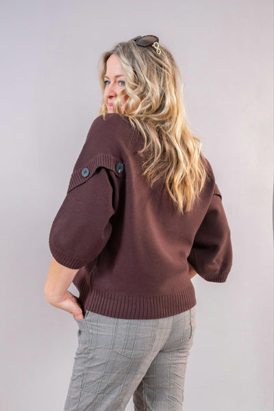 Halbarm-Strickpullover, schokobraun