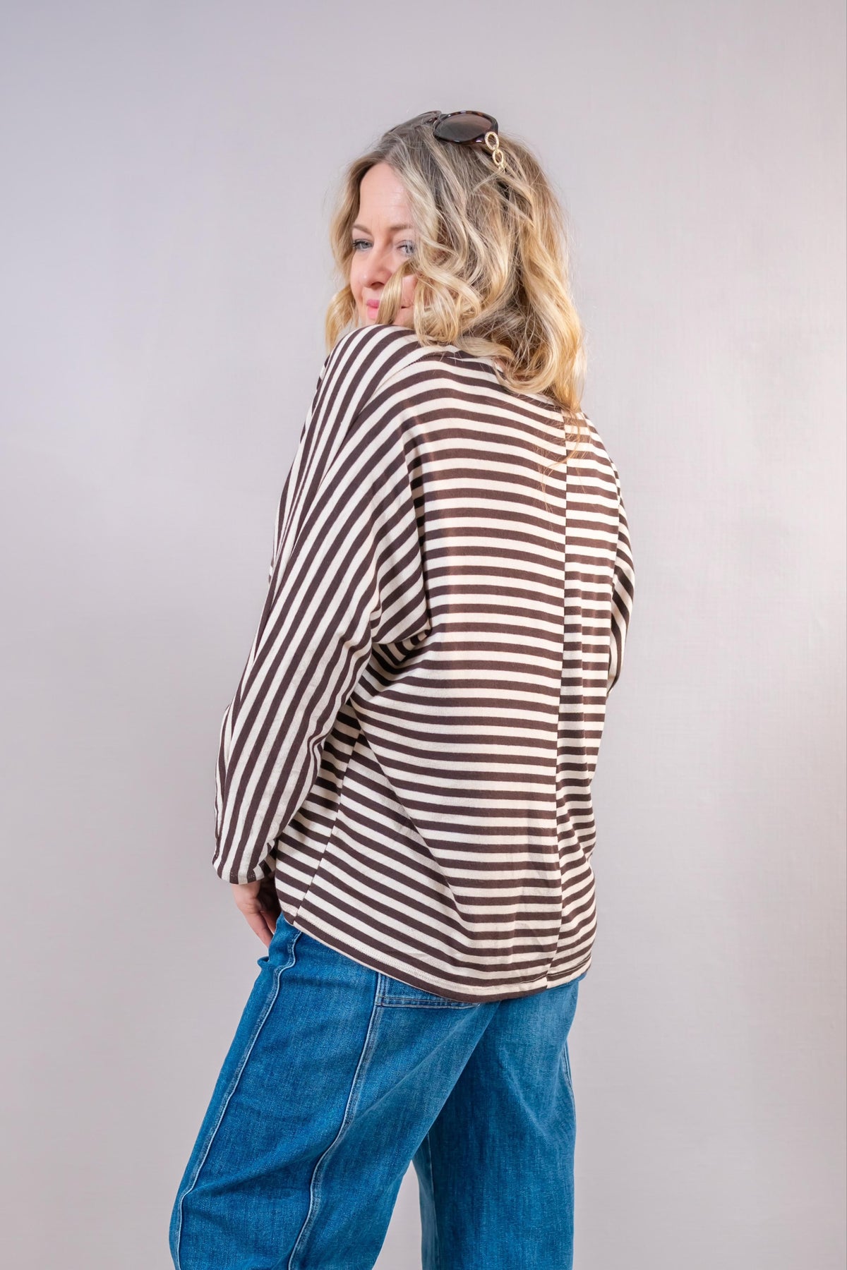 Oversize Pullover „Stripe Love“, braun/creme
