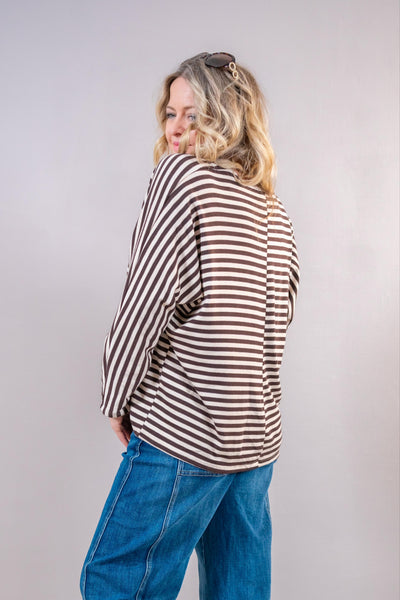 Oversize Pullover „Stripe Love“, braun/creme