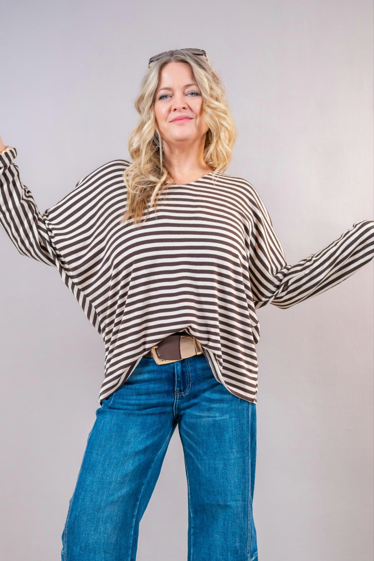Oversize Pullover „Stripe Love“, braun/creme