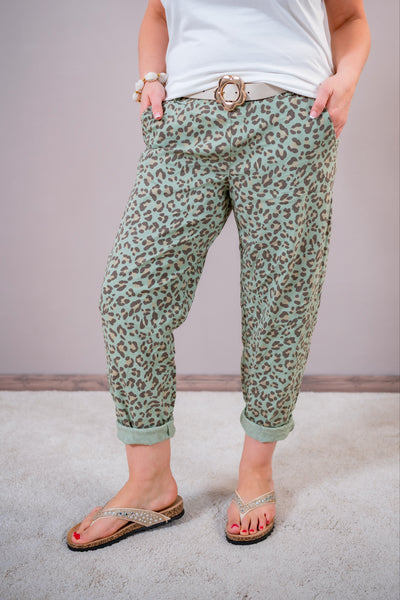 Hose im Leo-Design, khaki/beige/braun