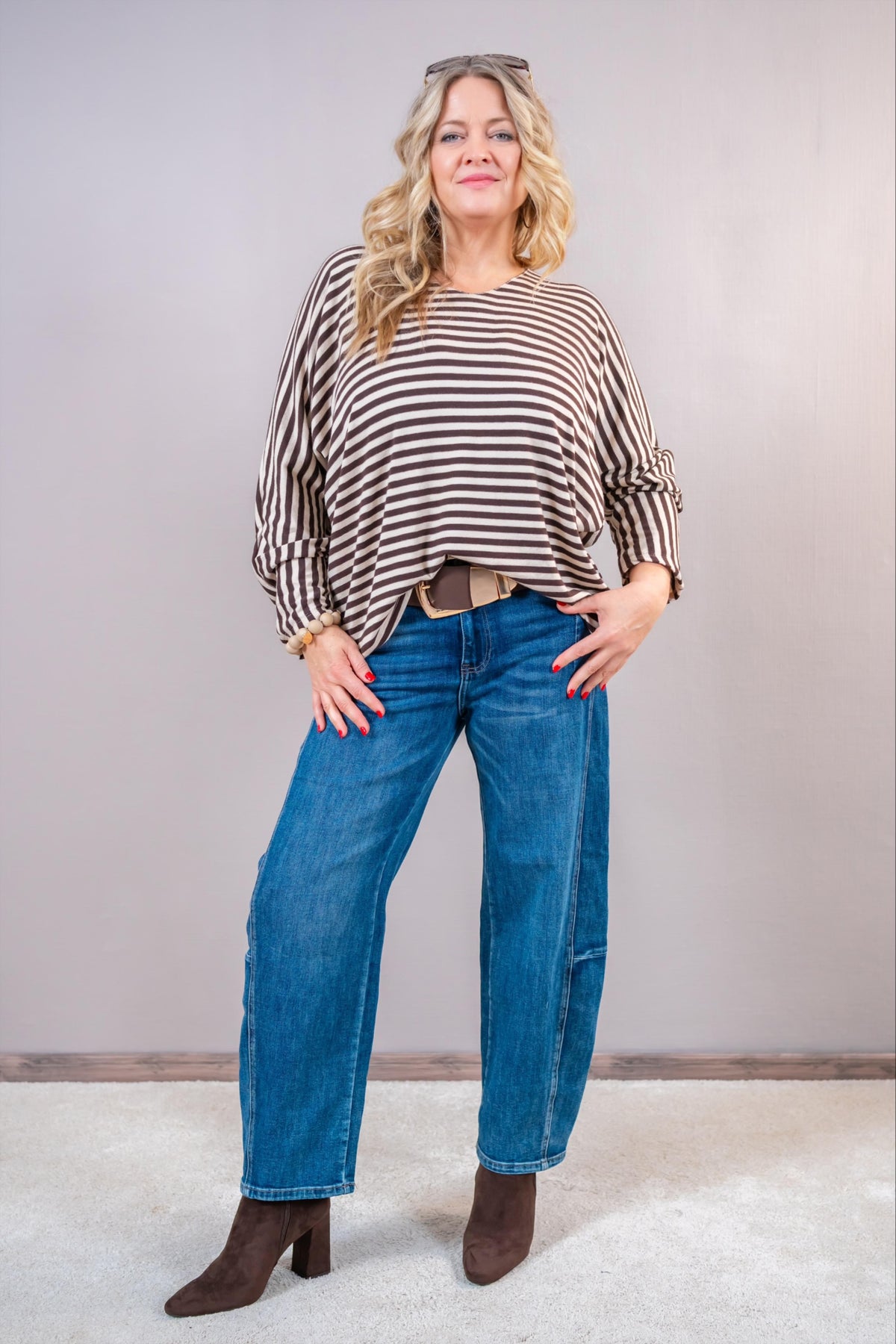 Oversize Pullover „Stripe Love“, braun/creme