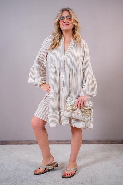 Musselin Tunika Kleid, creme/beige