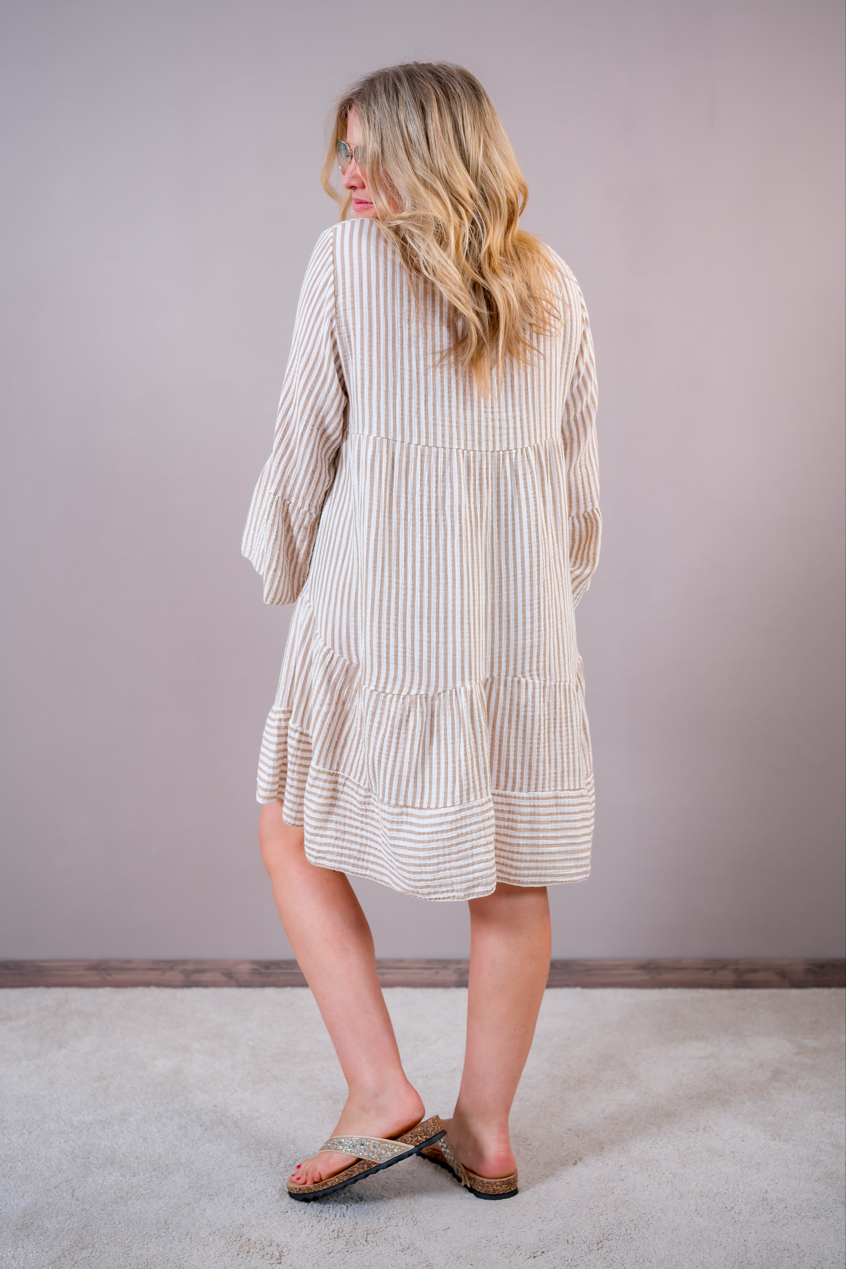 Musselin Tunika Kleid, creme/beige