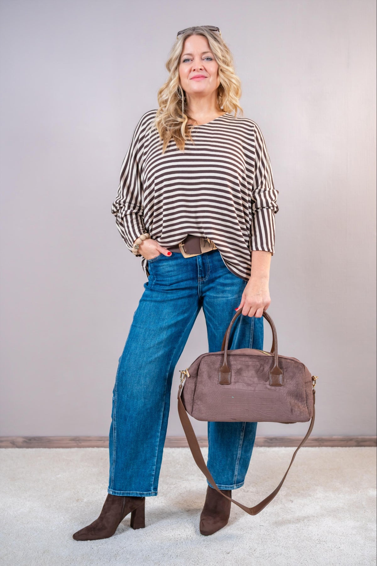 Oversize Pullover „Stripe Love“, braun/creme