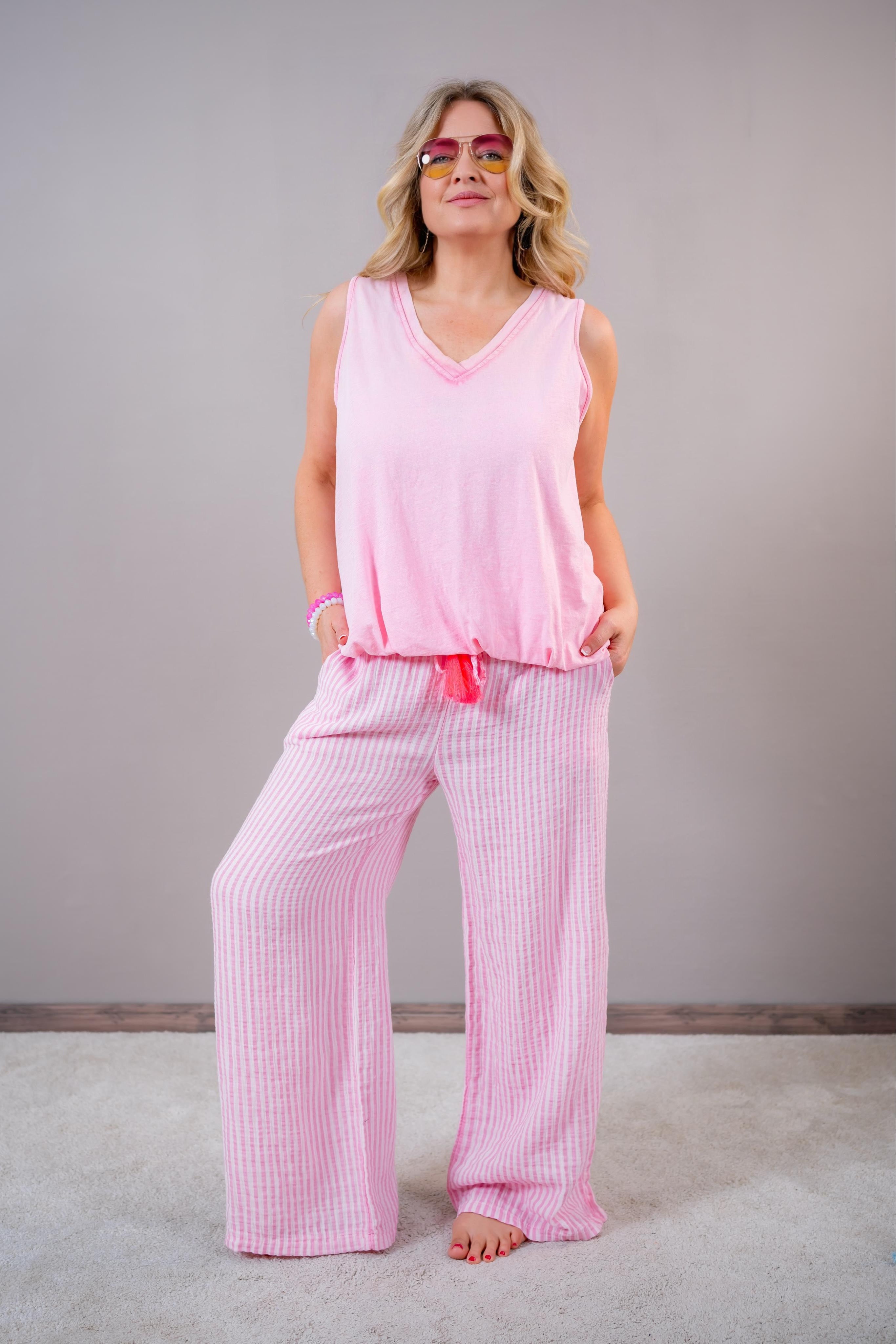 Ärmelloses Top mit V-Ausschnitt und Bubble-Saum, babypink