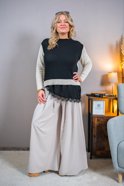 Strickpullover im Zweifarben-Design, schwarz/creme