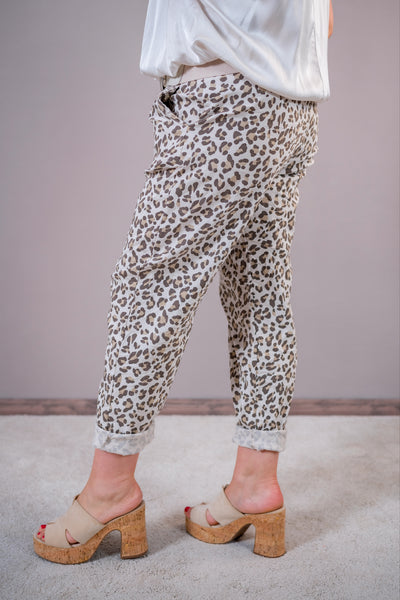 Hose im Leo-Design, creme/beige/braun