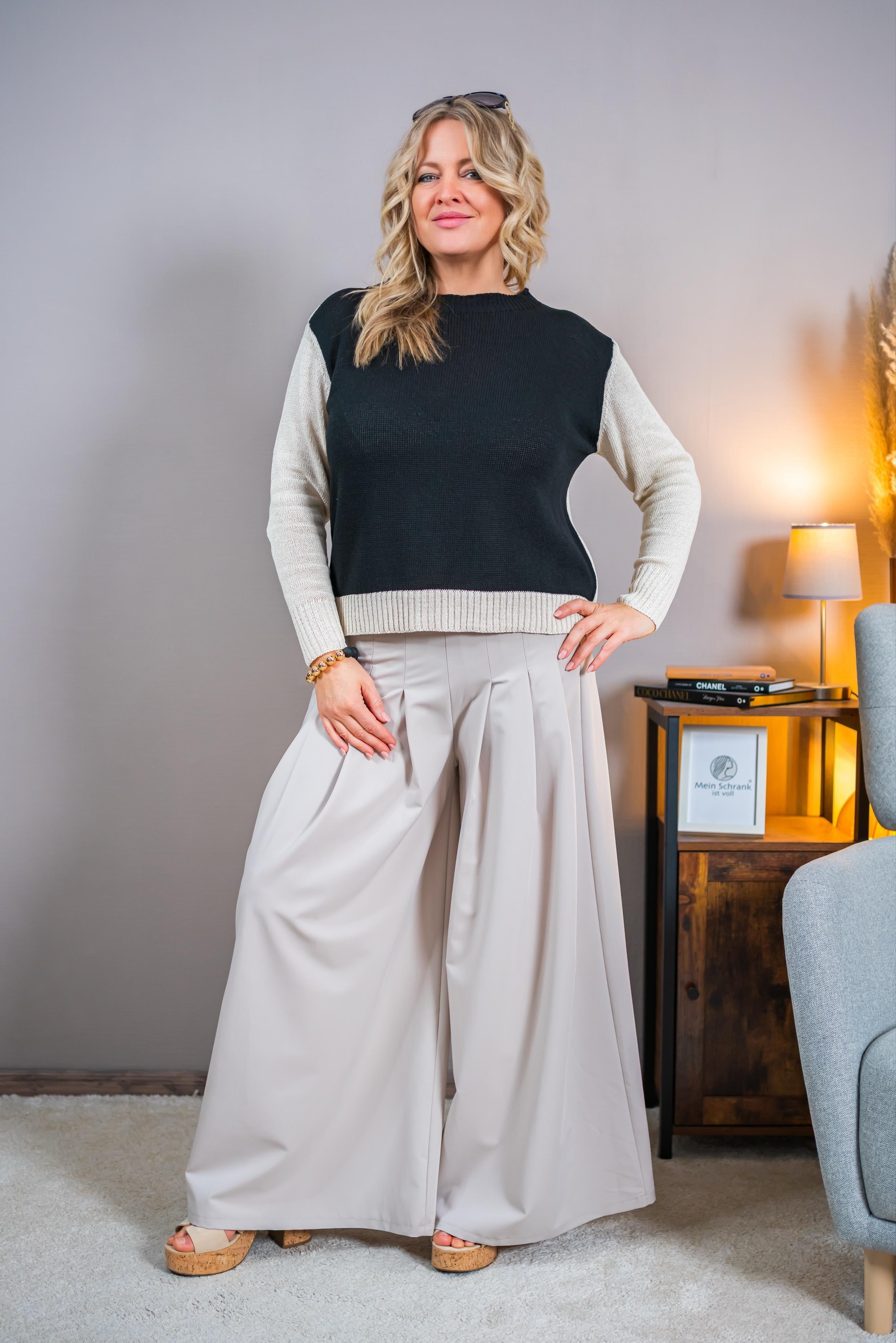 Strickpullover im Zweifarben-Design, schwarz/creme