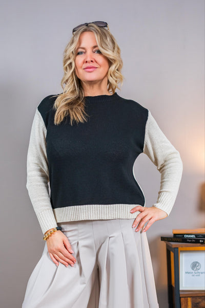 Strickpullover im Zweifarben-Design, schwarz/creme