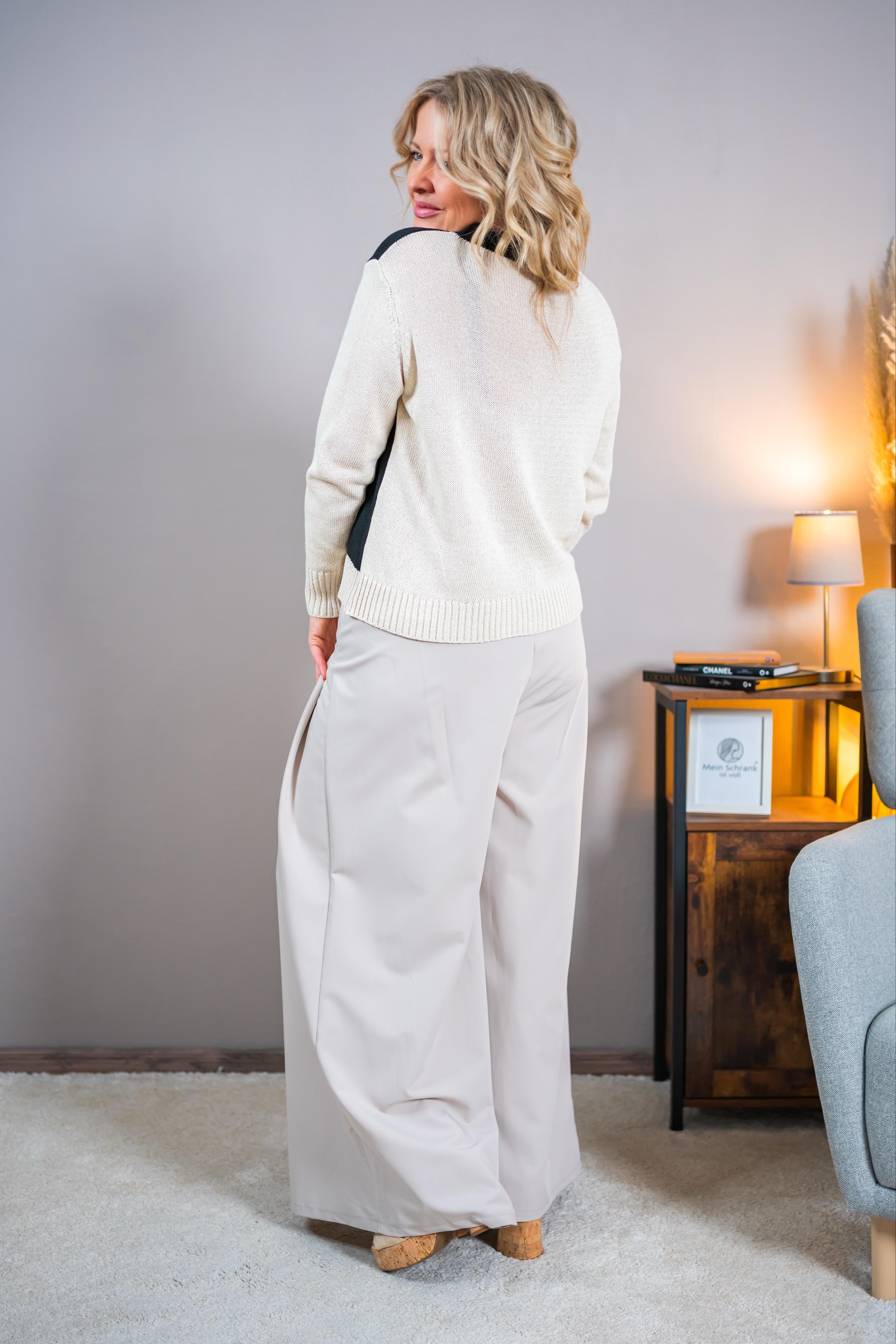 Strickpullover im Zweifarben-Design, schwarz/creme