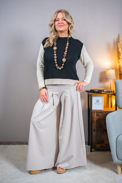 Strickpullover im Zweifarben-Design, schwarz/creme
