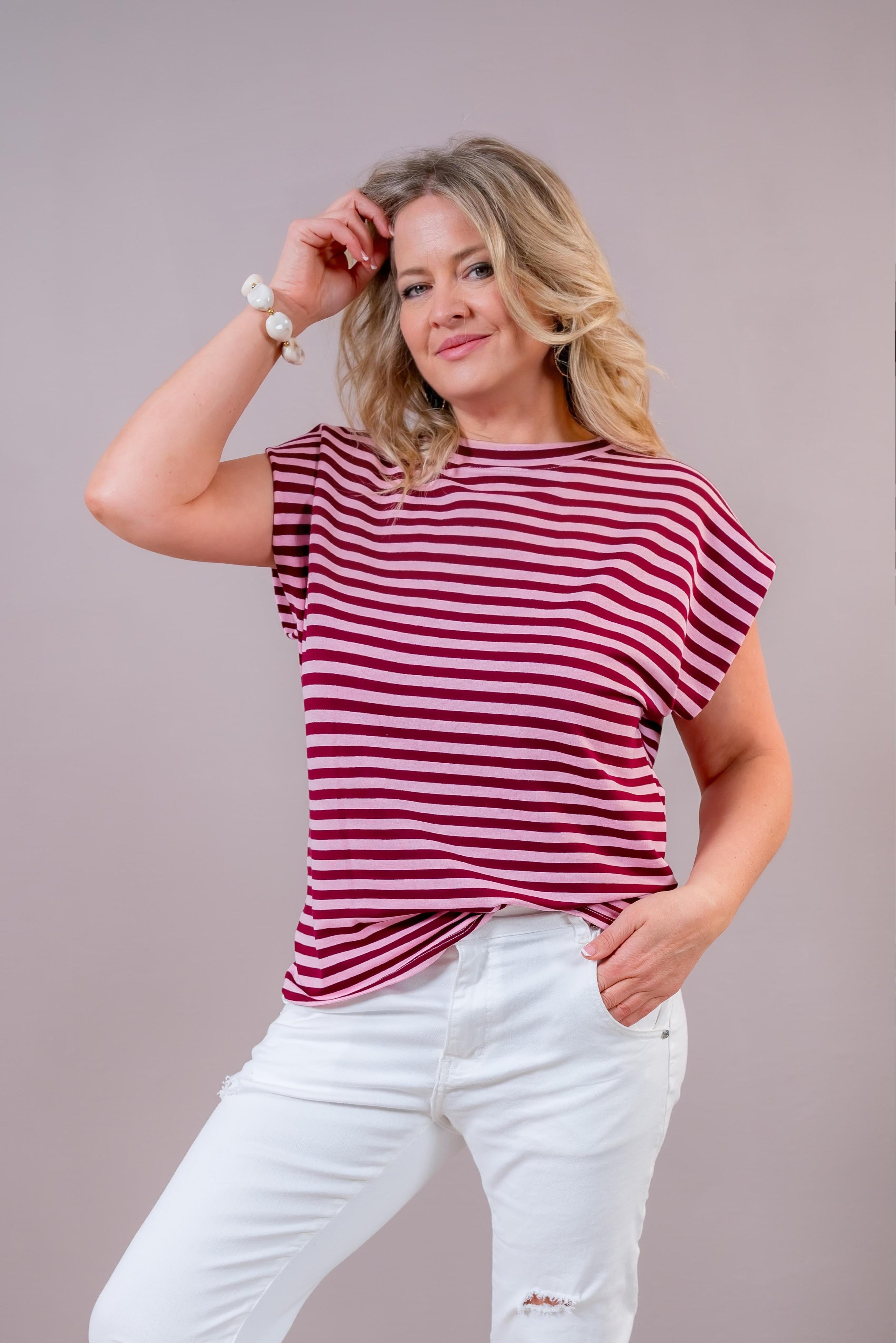 Stylisches gestreiftes Shirt, weinrot/rosa