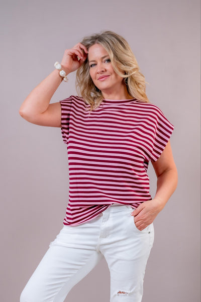 Stylisches gestreiftes Shirt, weinrot/rosa