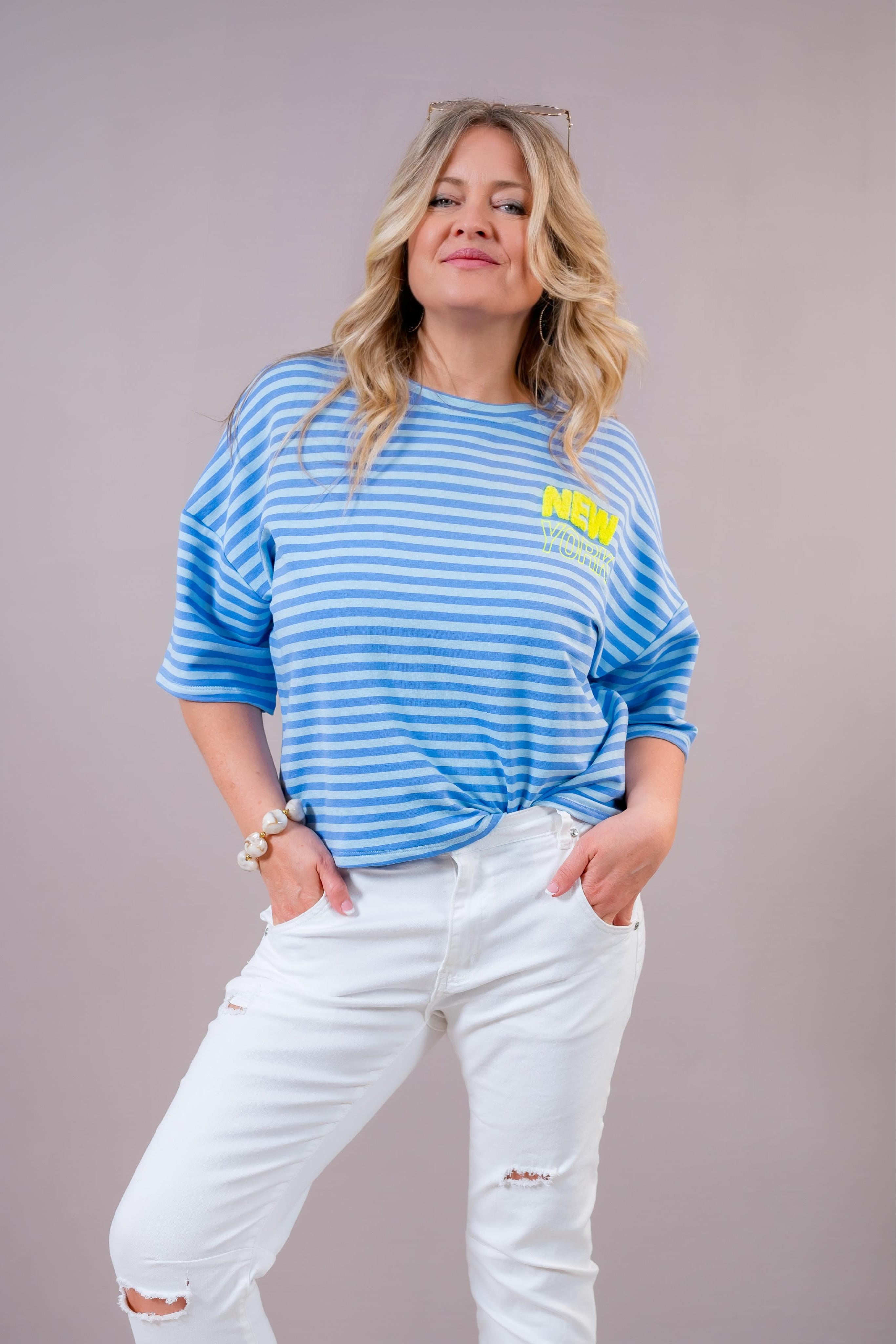 Gestreiftes Shirt "NEW YORK", blau/türkis