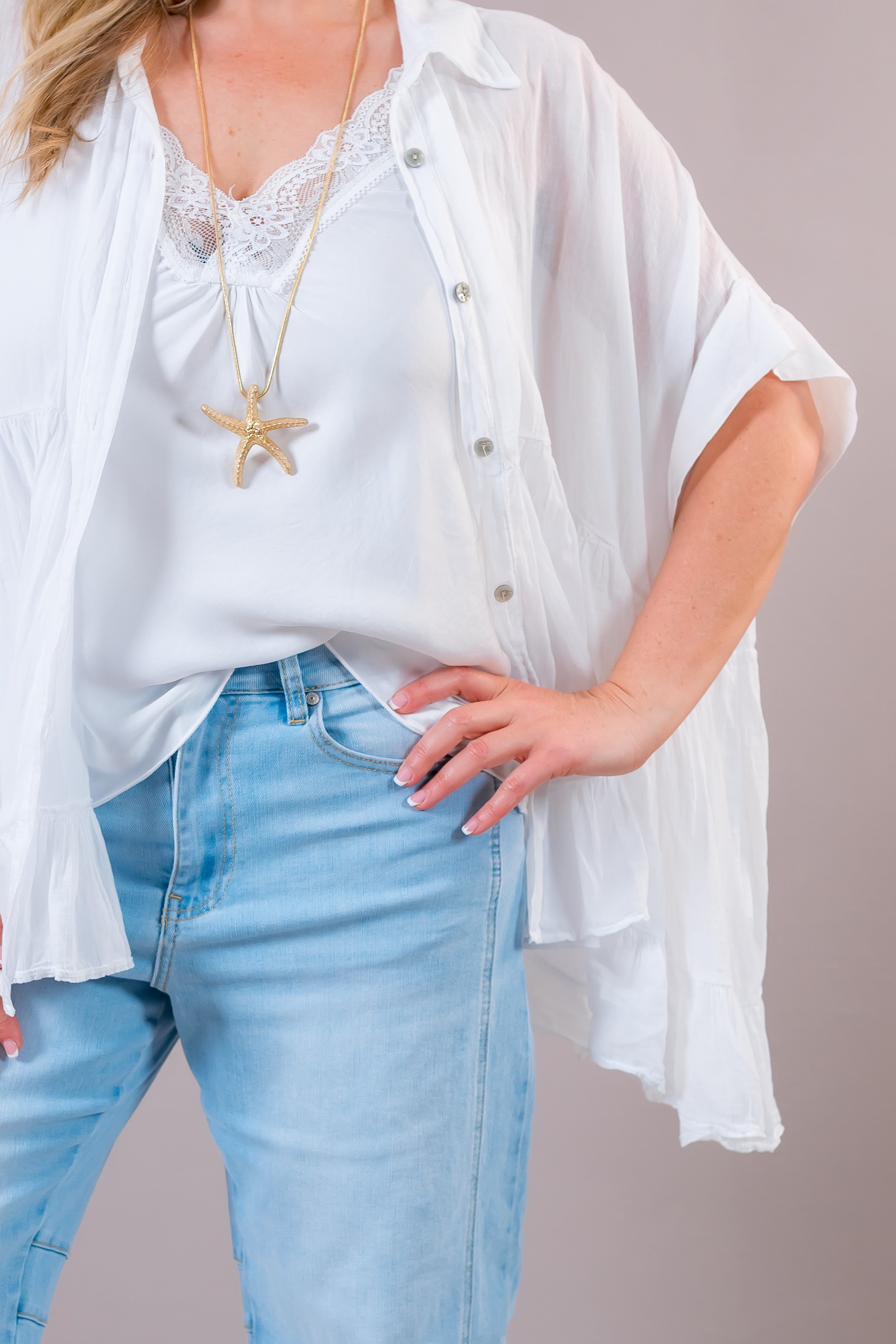 Leichte Oversize Bluse, weiß