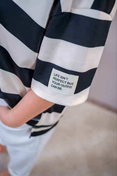 Oversize Shirt mit Streifen und Statement-Print, schwarz/creme
