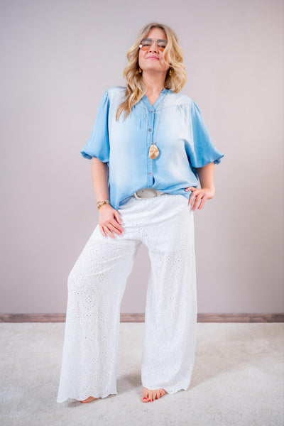 Oversize Bluse in Denim-Stil mit Fledermausärmeln, blau